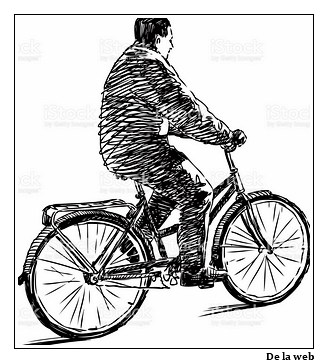 The vector image of the man riding  by bicycle.